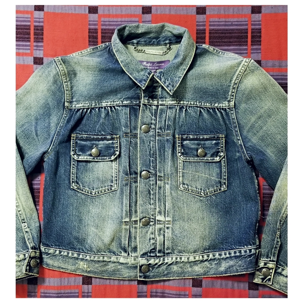 ☆NWT☆RALPH LAUREN PURPLE LABEL DISTRESSED DENIM JACKET- WOMEN'S SIZE LARGE - Picture 6 of 13